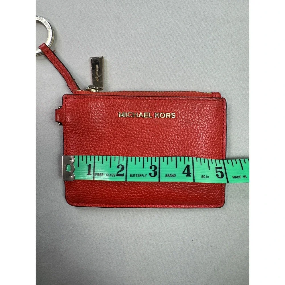 Michael Kors Red Pebbled Leather Zip Card Case Key Ring Wallet AV-1902